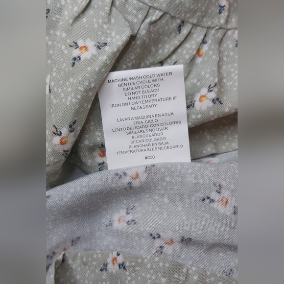 AUW Fit & Flare Green Floral Peasant Babydoll Dress Size 1X Rouching Ruffle Boho - Picture 9 of 11